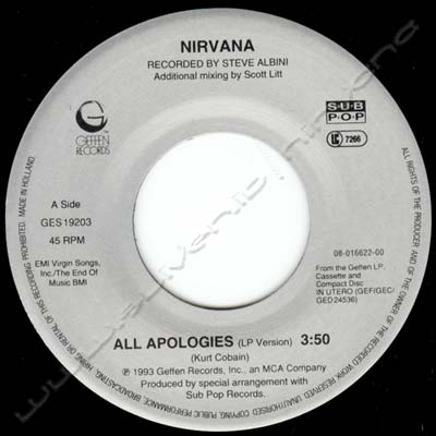 NIRVANA allapologies 12インチアナログUK版 NIRVANA-All Apologies +2 (UK オリジナル 12